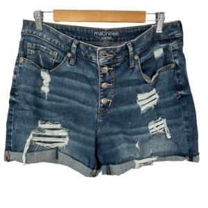 Maurices Mid‎ Rise Distressed Stretch Denim Shorts 12